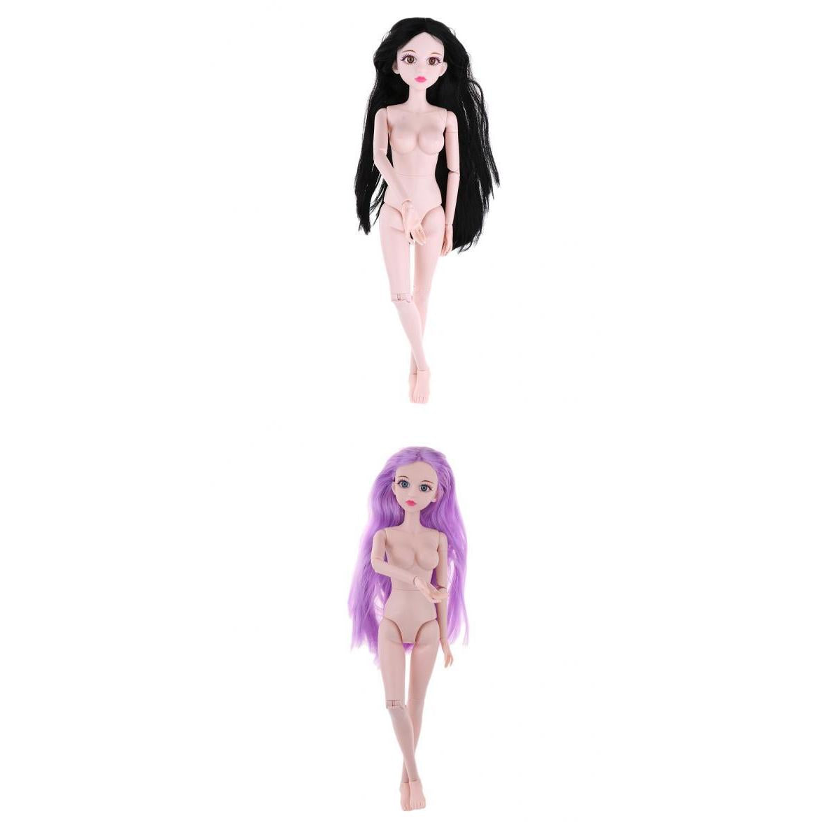 2pcs 1/4 BJD Dolls Pink Skin Tone Nude Body Girl Model with Long Hair
