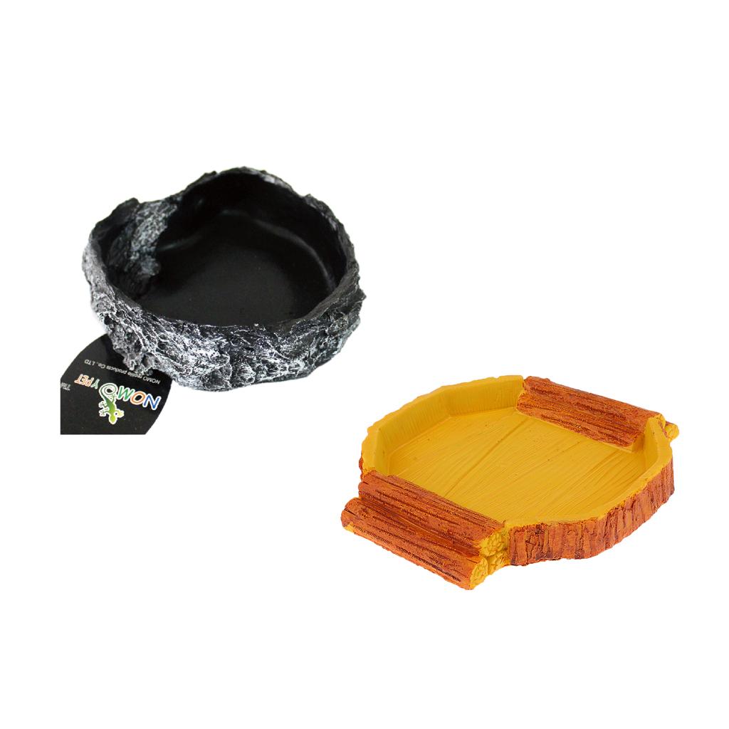 2Pcs Reptile Feeding Bowl Food Water Resin Dish Pet Vivarium Tortoise Lizard