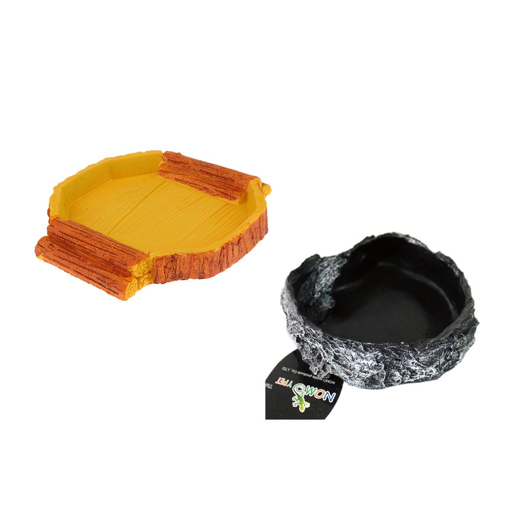 2Pcs Reptile Feeding Bowl Food Water Resin Dish Pet Vivarium Tortoise Lizard