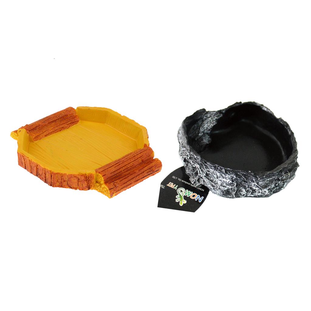 2Pcs Reptile Feeding Bowl Food Water Resin Dish Pet Vivarium Tortoise Lizard