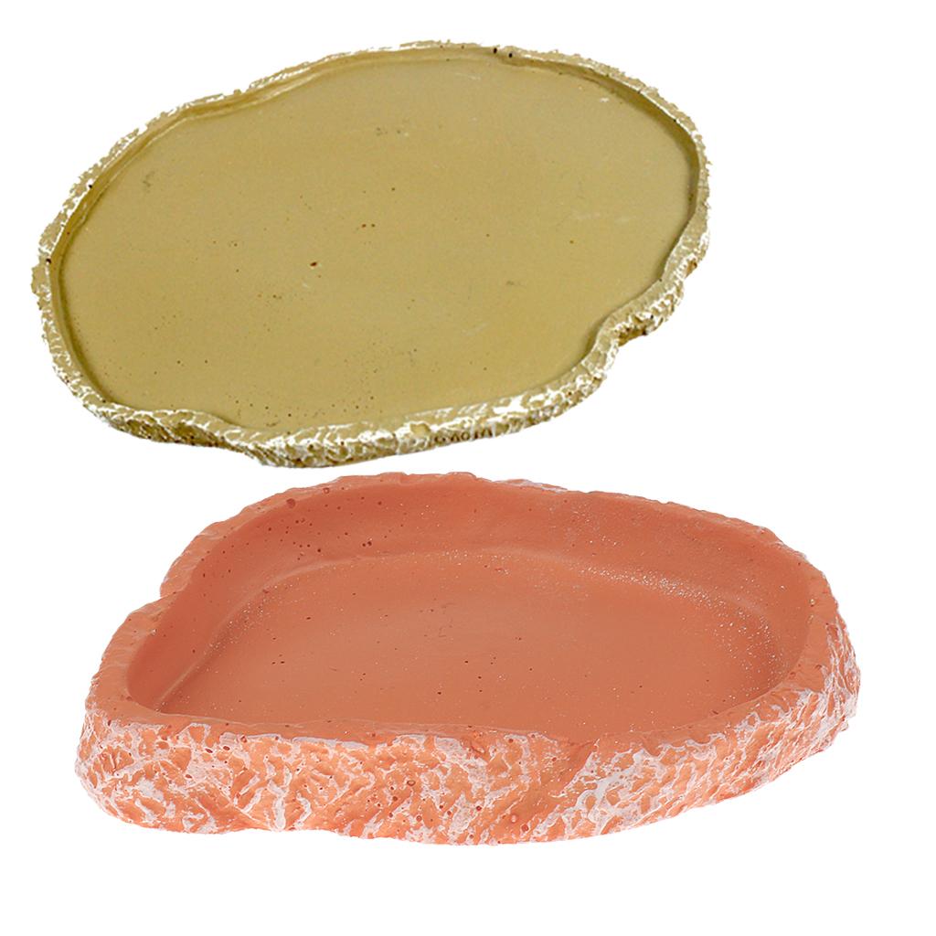 2Pcs Reptile Feeding Bowl Food Water Resin Dish Pet Vivarium Tortoise Gecko