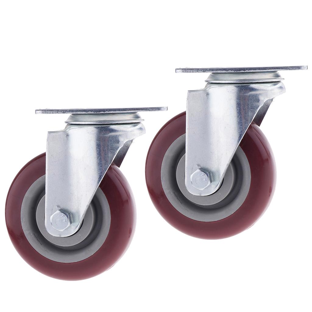 2pcs 4 inch Swivel Caster Rubber Wheel Top Plate Bearing Heavy Duty No Brake