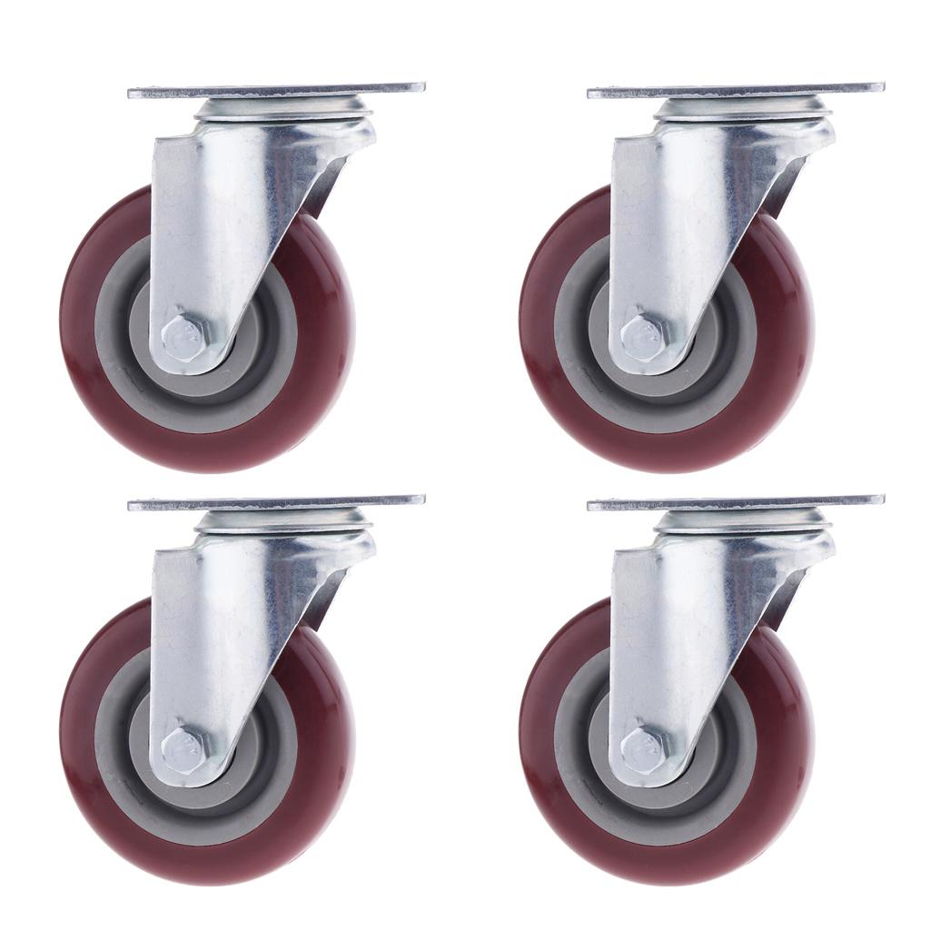 4pcs 4 inch Swivel Caster Rubber Wheel Top Plate Bearing Heavy Duty No Brake