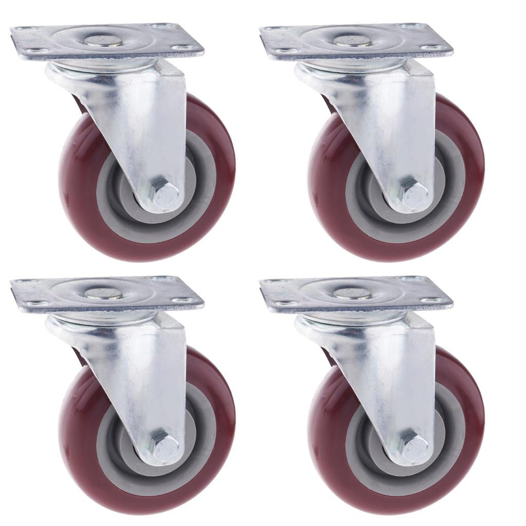 4pcs 4 inch Swivel Caster Rubber Wheel Top Plate Bearing Heavy Duty No Brake