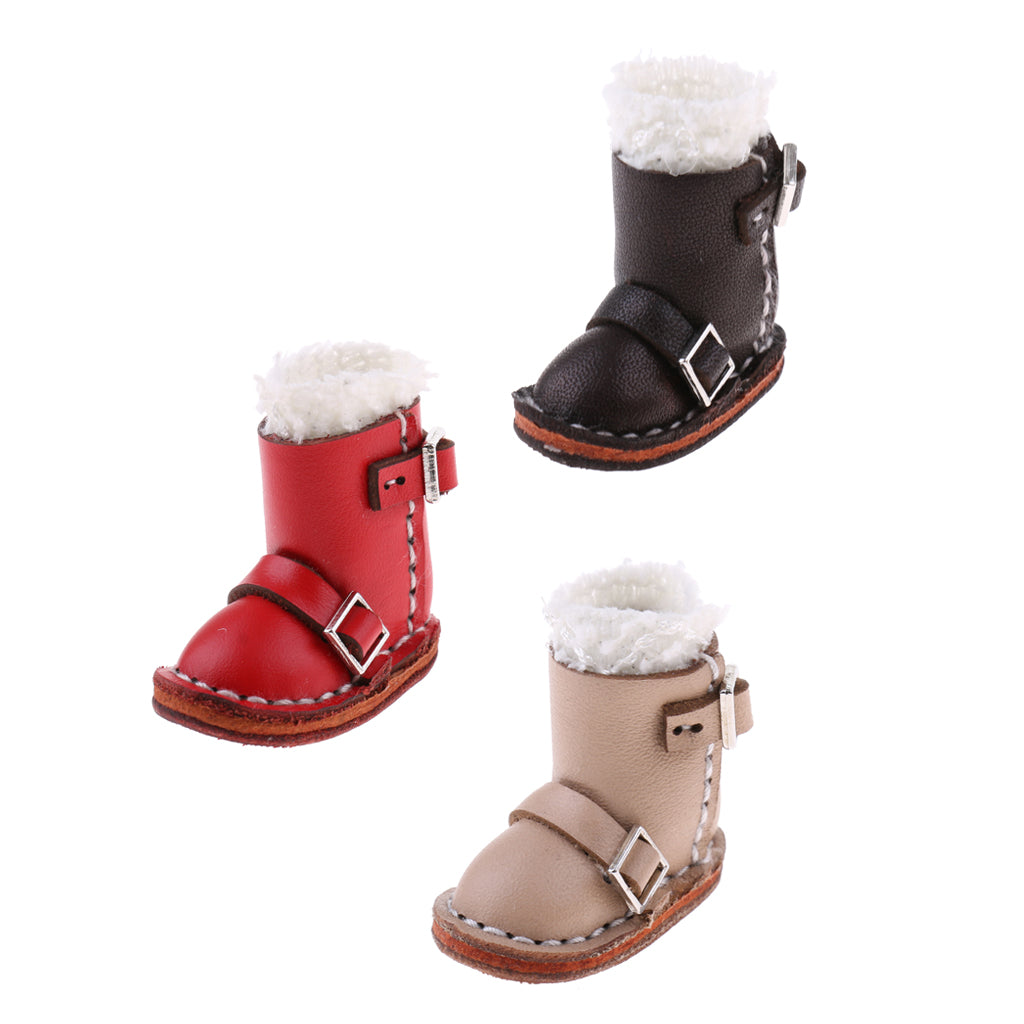 3 Pairs PU Leather Shoes Plush Boots for Blythe Dolls Clothes Accessories