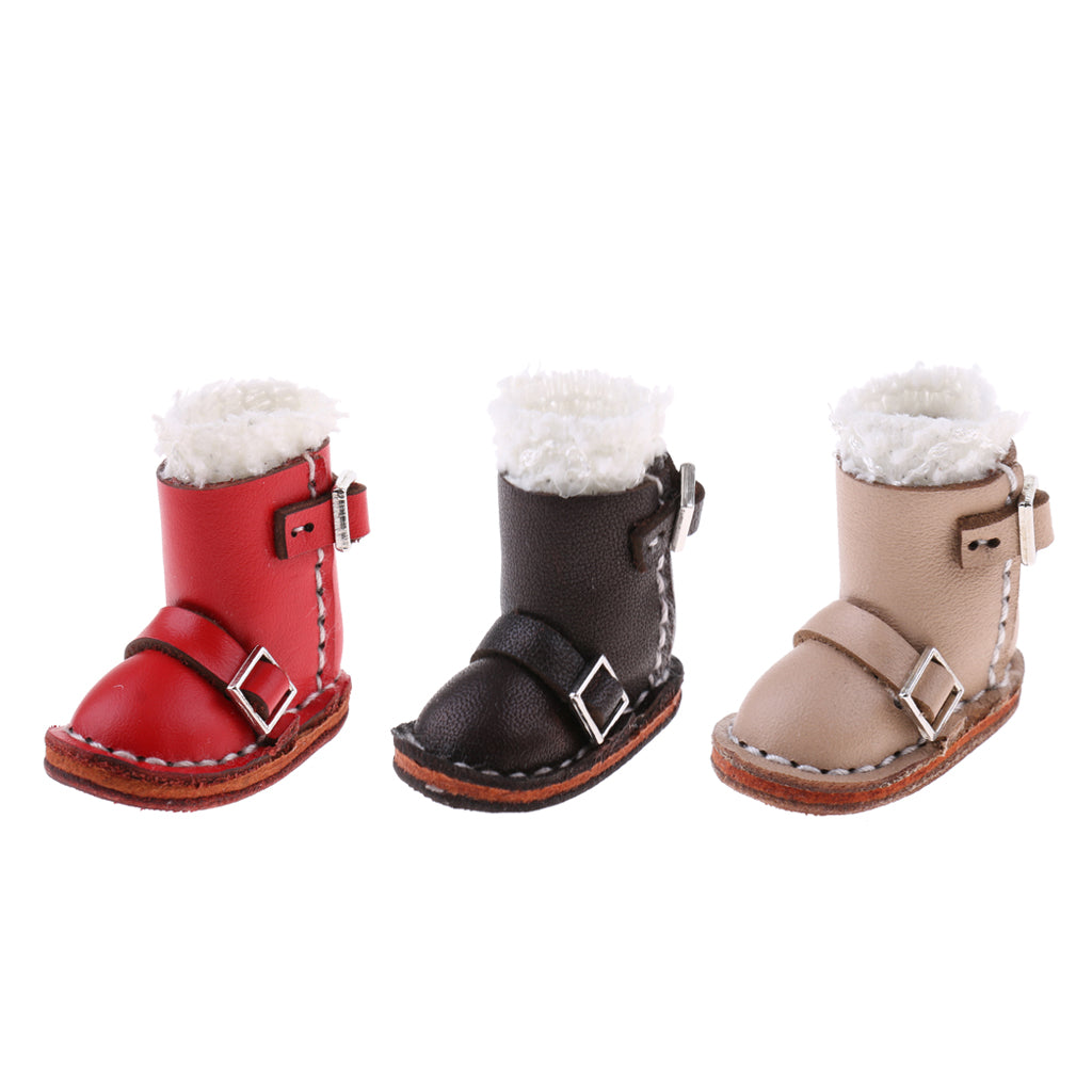 3 Pairs PU Leather Shoes Plush Boots for Blythe Dolls Clothes Accessories