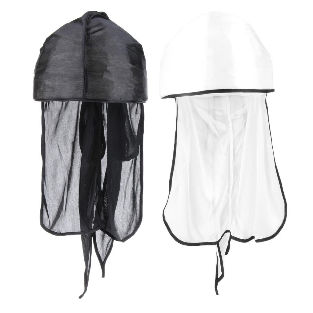 2x Unisex Bandana Hat Silky Durag Long Tail Headwrap Biker Chemo Cap