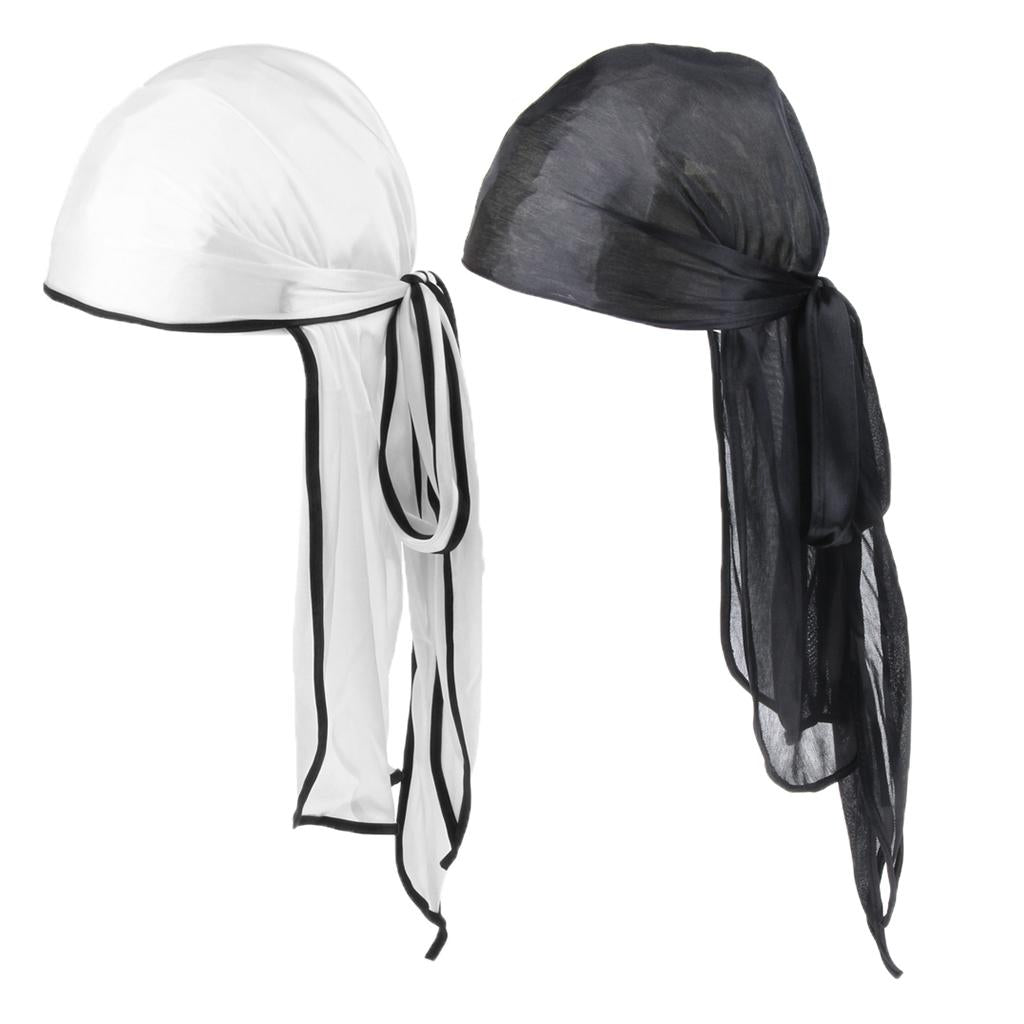 2x Unisex Bandana Hat Silky Durag Long Tail Headwrap Biker Chemo Cap