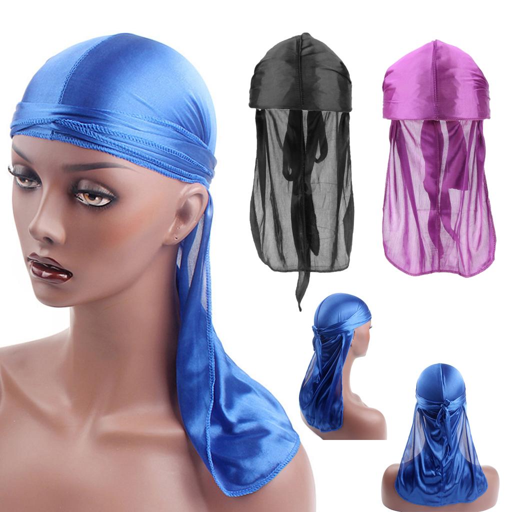 2 Pieces Durag Headwear Cap Hair Loss Scarf Bandana Turban Black+Purple