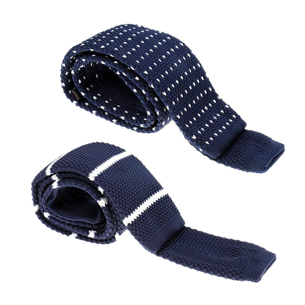 2x Men's Wool Knitted Flat Woven Tie Necktie