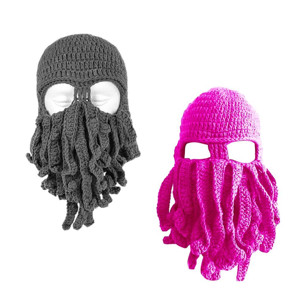 2x Unisex Beard Hat Knit Beanie Cap Winter Warm Octopus Hat Windproof Funny