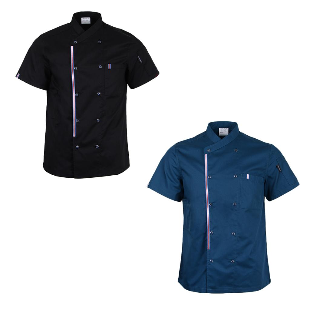 2x Women Men Chef Jackets Coat Short Sleeves Shirt Kitchen Uniforms M