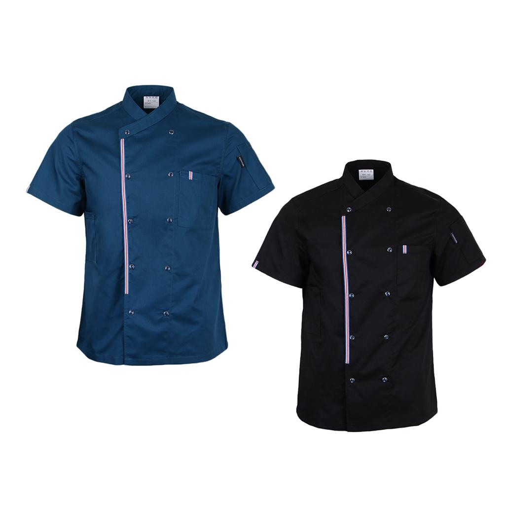 2x Women Men Chef Jackets Coat Short Sleeves Shirt Kitchen Uniforms M