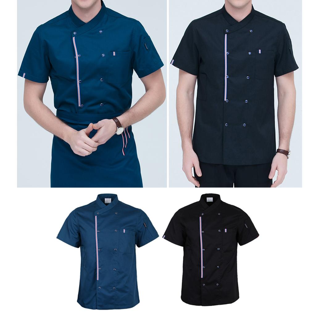 2x Women Men Chef Jackets Coat Short Sleeves Shirt Kitchen Uniforms M