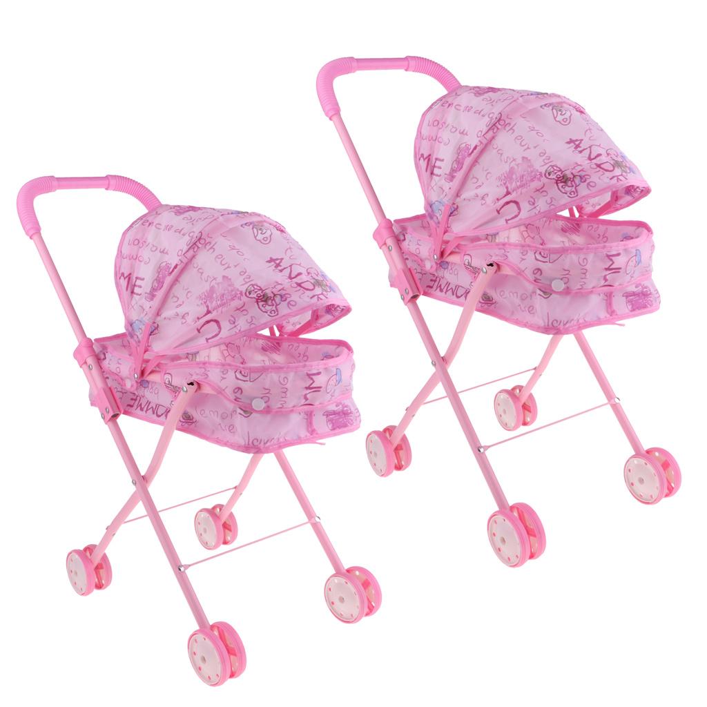 2Pcs Mini Plastic Baby Push Cart Pushchair Dolls Accs Kids Pretend Play Toy