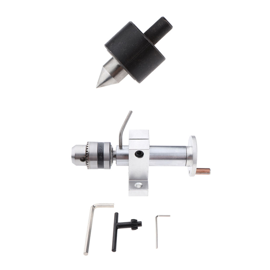 2PCS Mini Rotate Lathe Tailstock Woodwork Tool Drill Accessory and Round Top