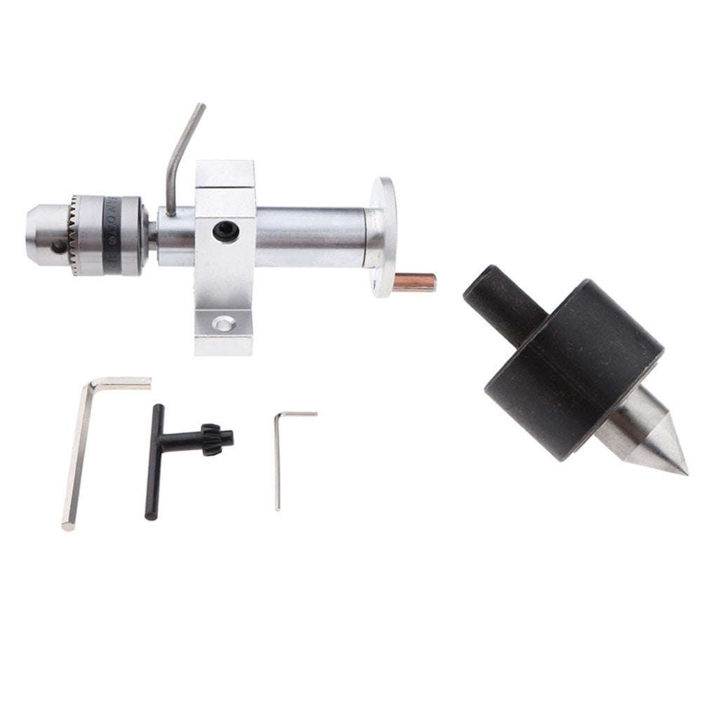 2PCS Mini Rotate Lathe Tailstock Woodwork Tool Drill Accessory and Round Top