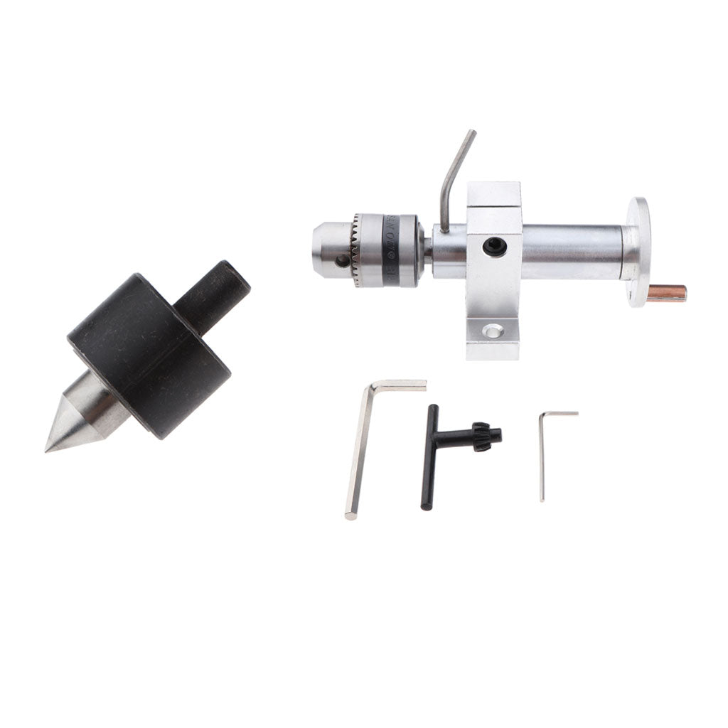 2PCS Mini Rotate Lathe Tailstock Woodwork Tool Drill Accessory and Round Top