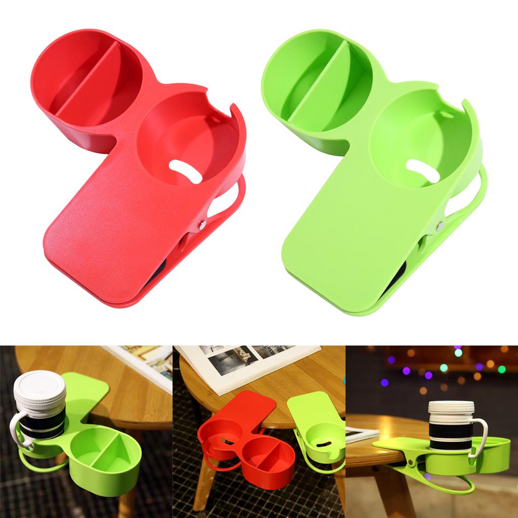 2pcs Multi-use Home Office Table Desktop Cup Holder Clamp Clip Red Green
