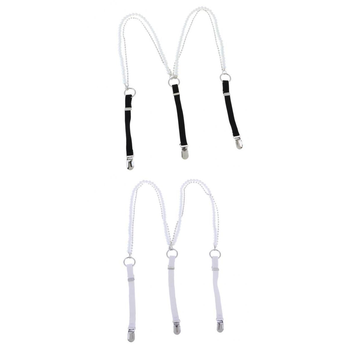 2x Pearl Diamante Elastic Suspenders Shirt Braces for Women Pants Trousers
