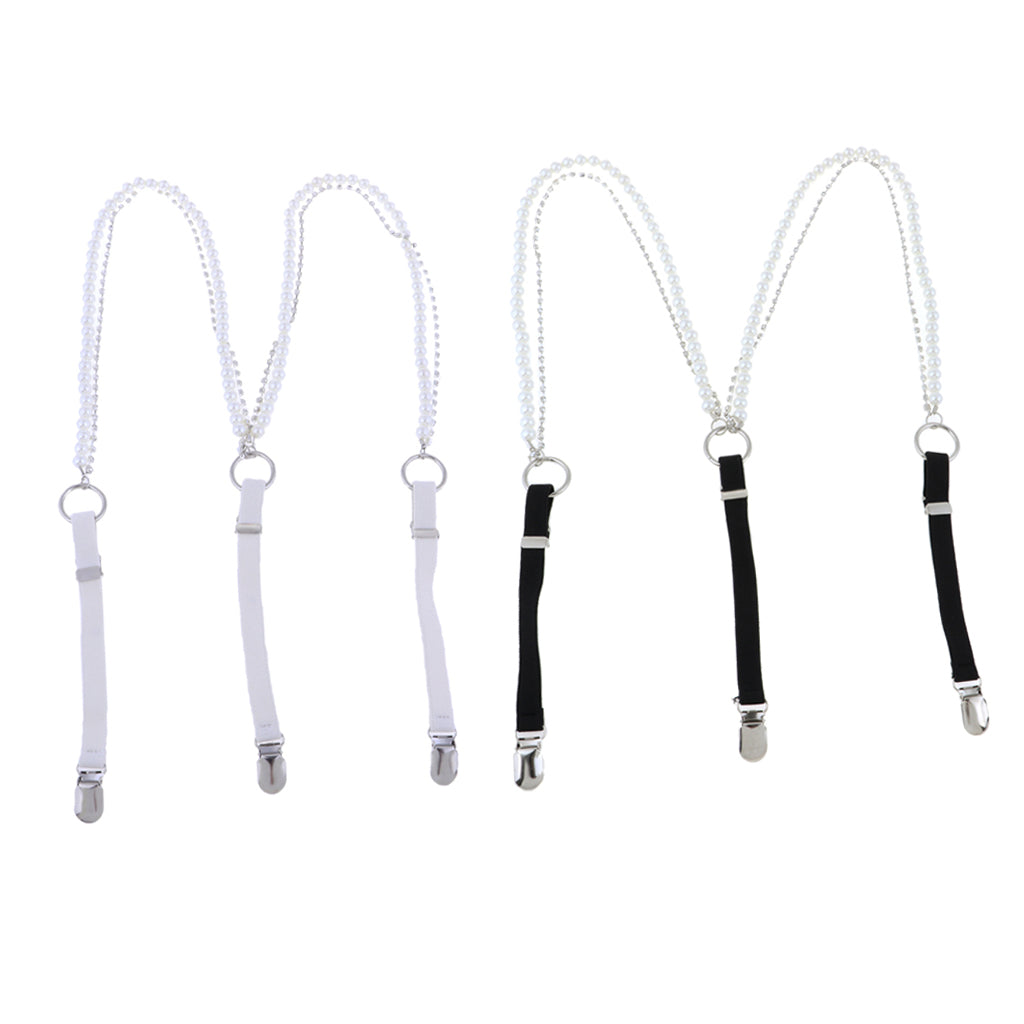 2x Pearl Diamante Elastic Suspenders Shirt Braces for Women Pants Trousers