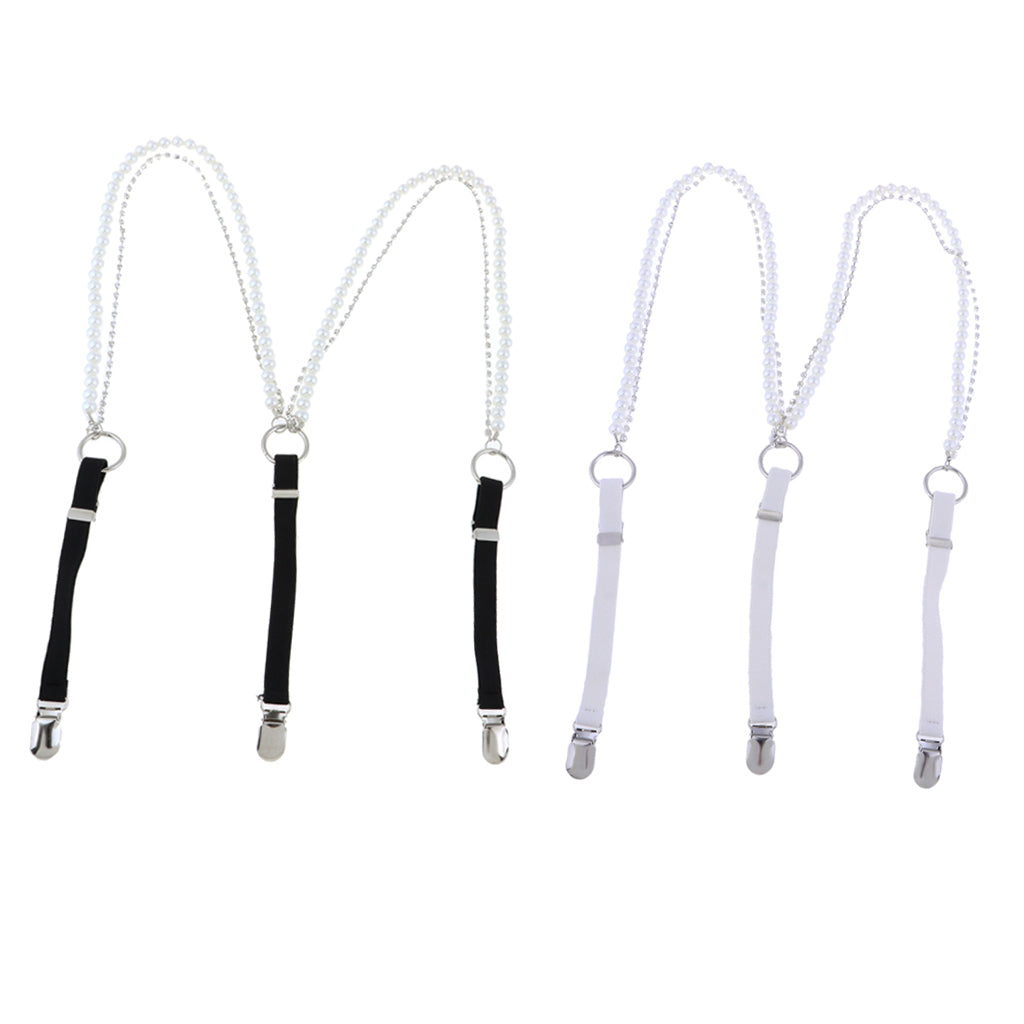 2x Pearl Diamante Elastic Suspenders Shirt Braces for Women Pants Trousers