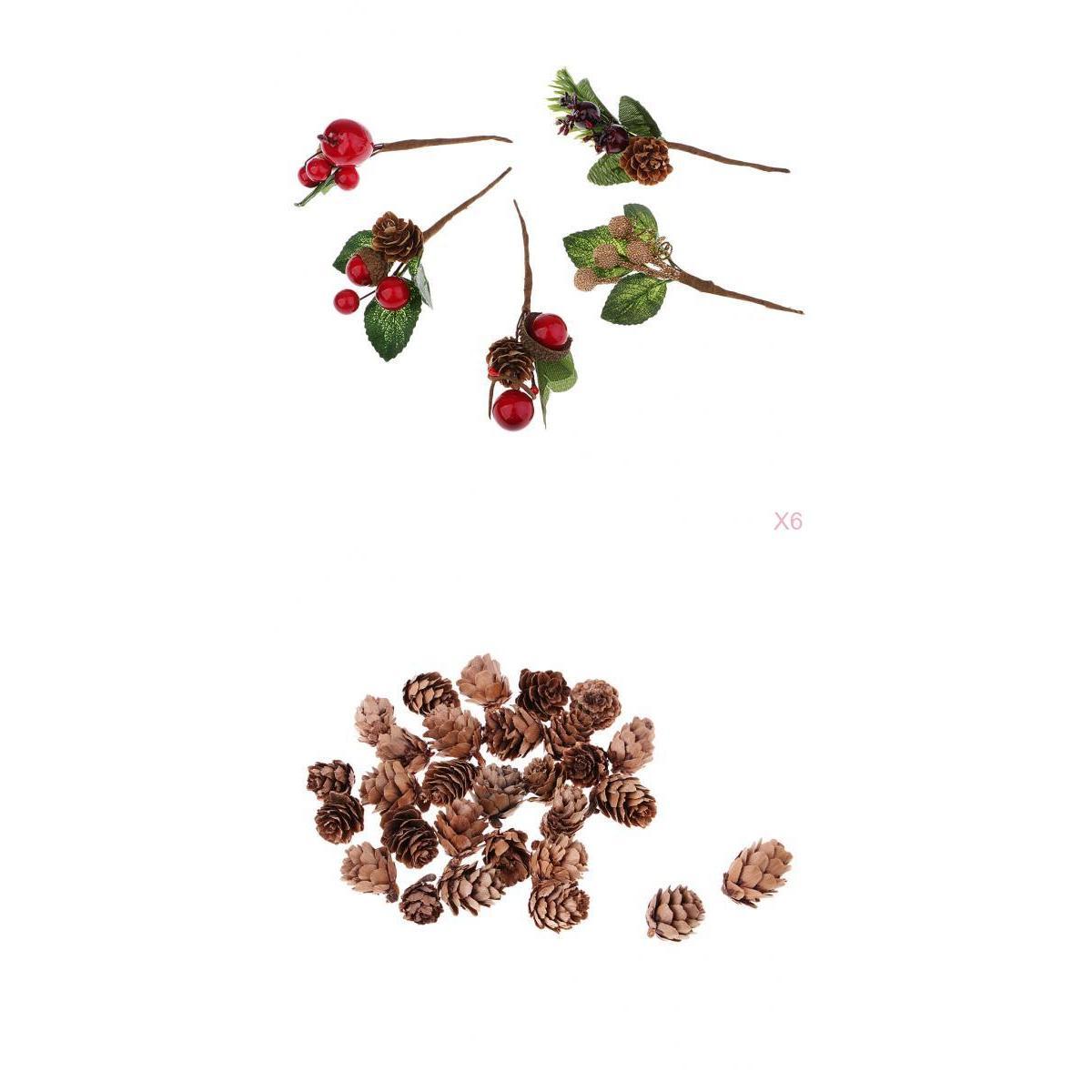 30x Artificial Dried Flowers+30x Real Natural Small Pine Cones for Decors