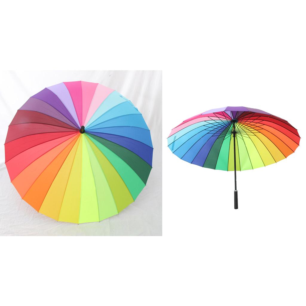 2pcs 24k Color Rainbow Long Handle Straight Sun/Rain Stick Umbrella Parasol