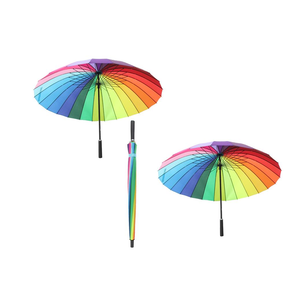 2pcs 24k Color Rainbow Long Handle Straight Sun/Rain Stick Umbrella Parasol