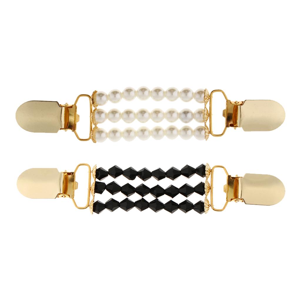 2x Women Lady Elegant Cardigan Sweater Clips Beaded Blouse Shirt Collar Clip