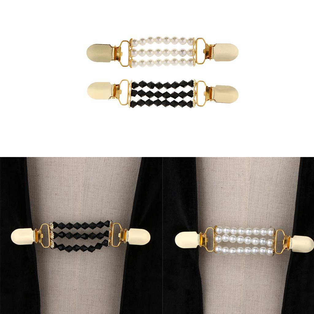 2x Women Lady Elegant Cardigan Sweater Clips Beaded Blouse Shirt Collar Clip