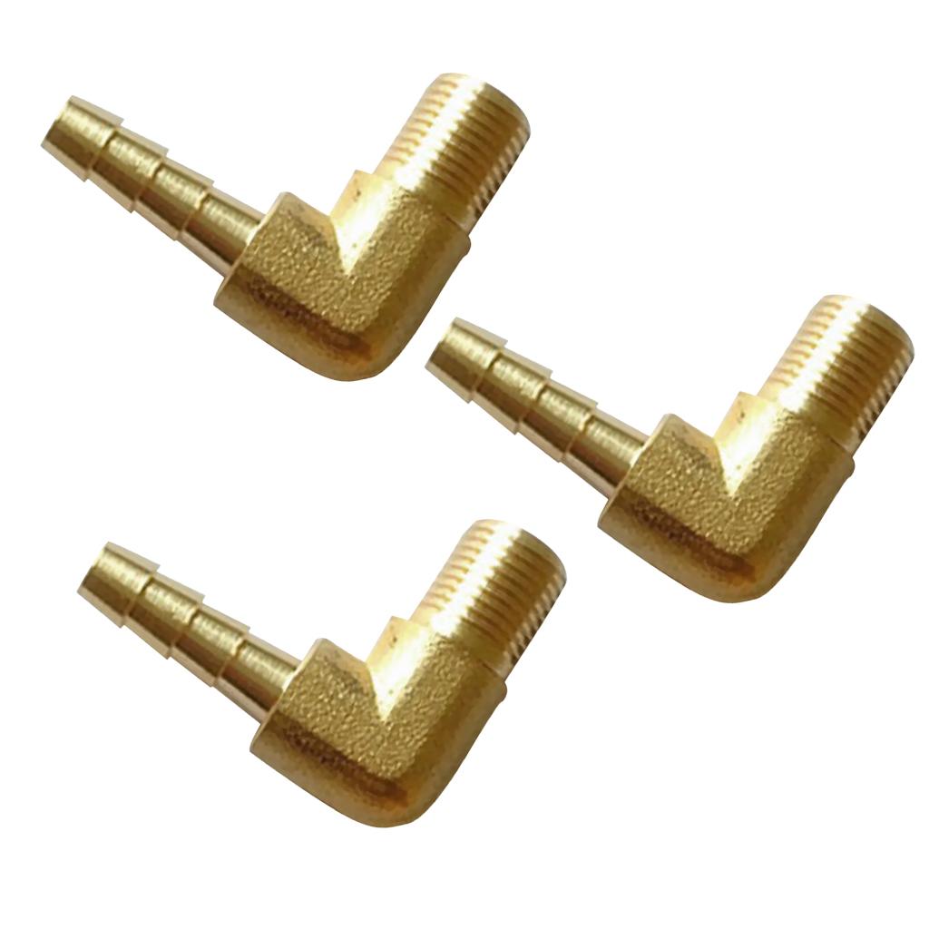3x 1/8 BSP to 6mm Brass 90 Degree Male Elbow Barbed Hose Tail Pipe Fittings
