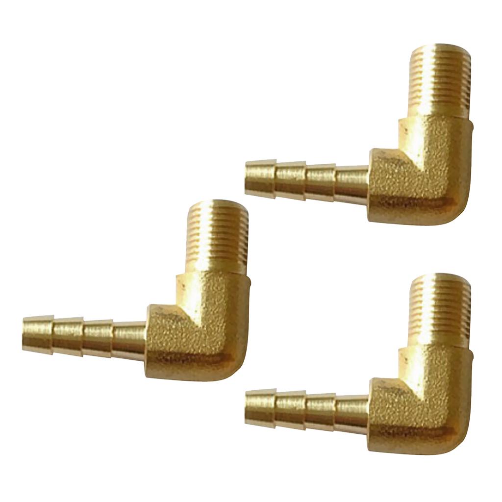 3x 1/8 BSP to 6mm Brass 90 Degree Male Elbow Barbed Hose Tail Pipe Fittings