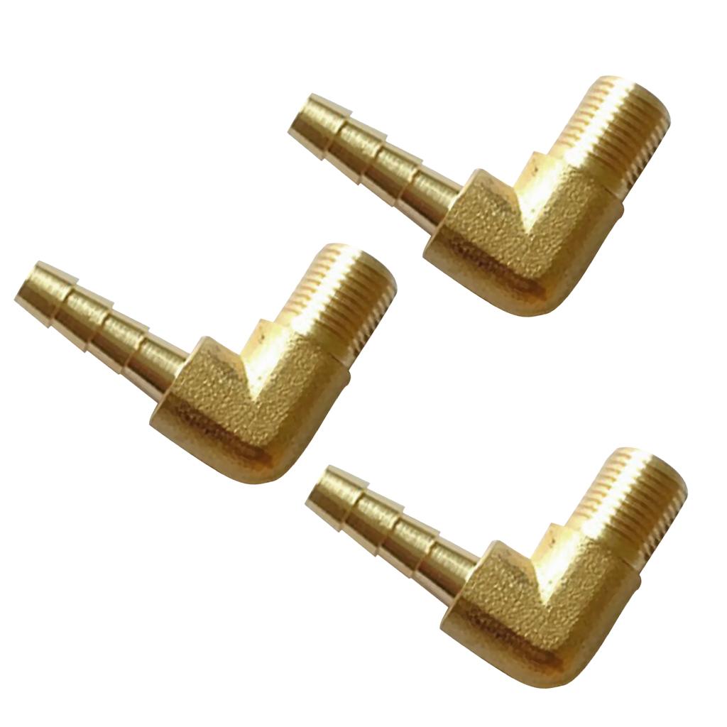 3x 1/8 BSP to 6mm Brass 90 Degree Male Elbow Barbed Hose Tail Pipe Fittings