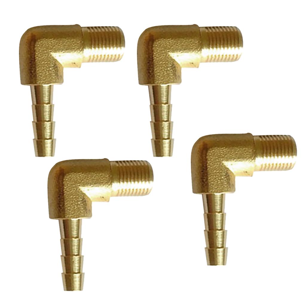 4x 1/8 BSP to 6mm Brass 90 Degree Male Elbow Barbed Hose Tail PipeFittings