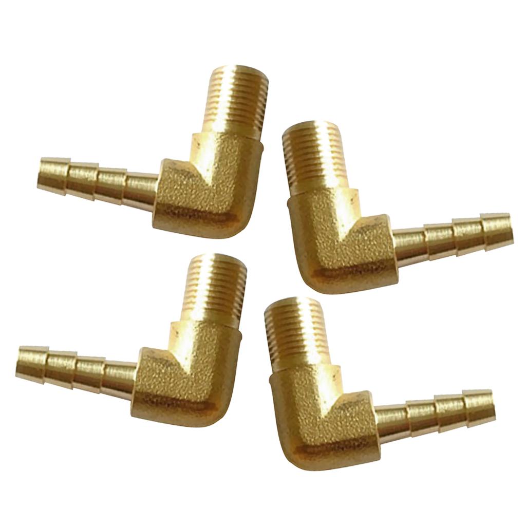 4x 1/8 BSP to 6mm Brass 90 Degree Male Elbow Barbed Hose Tail PipeFittings