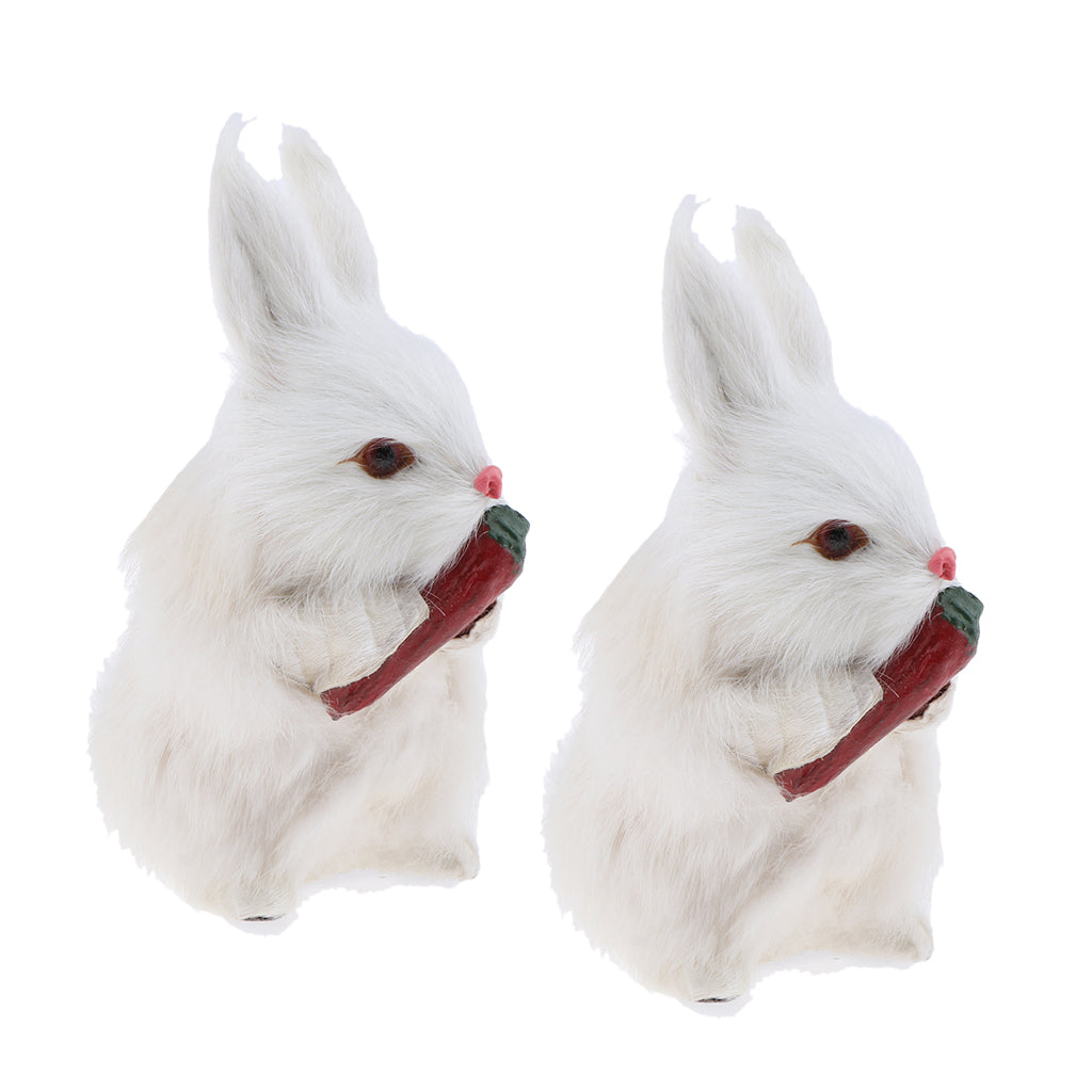 2PCS White Simulated Rabbit Model Lifelike Fur Toy Home Decor Ornament