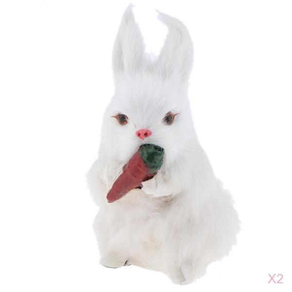 2PCS White Simulated Rabbit Model Lifelike Fur Toy Home Decor Ornament