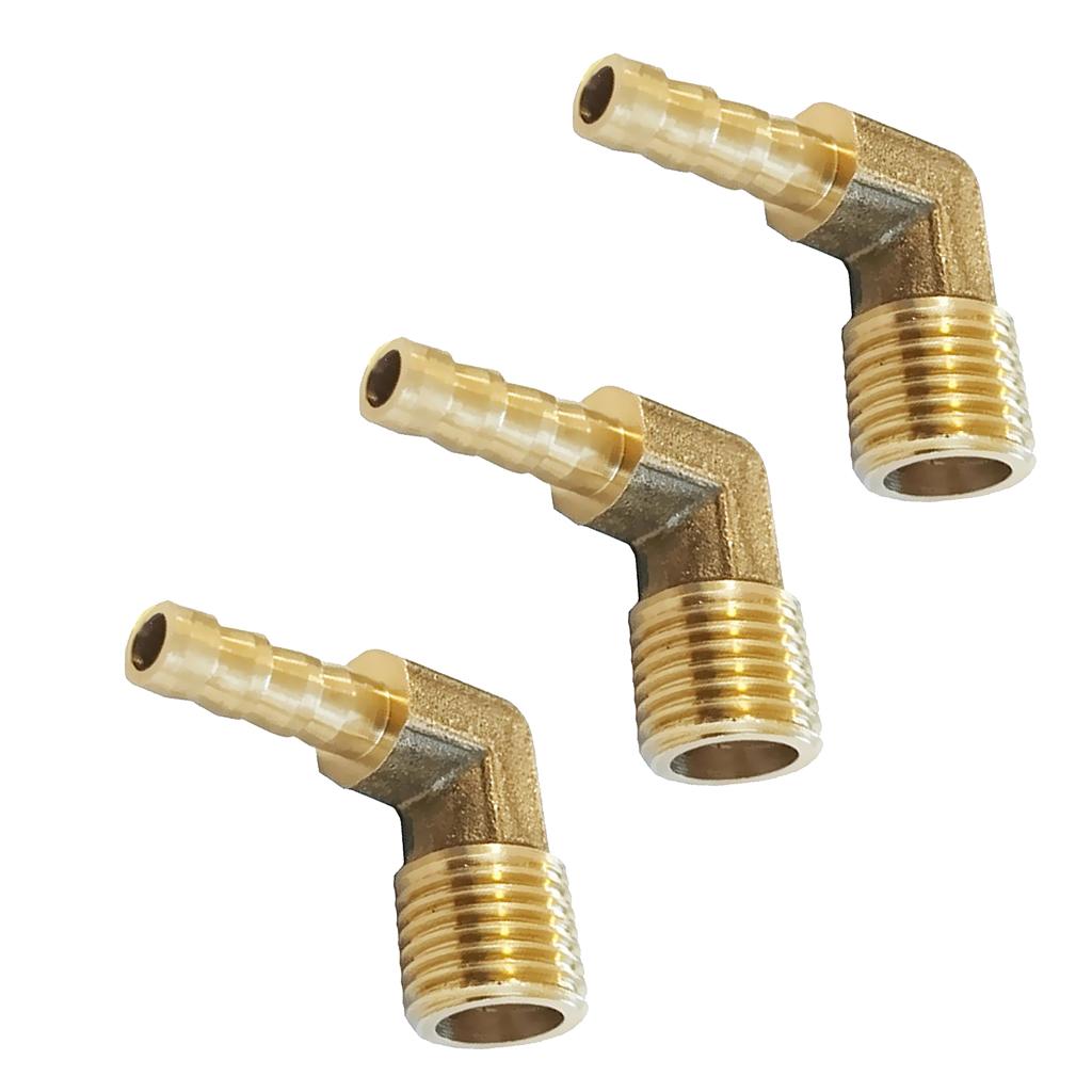 3x 1/4 BSP to 6mm Brass 90 Degree Male Elbow Barbed Hose Tail Pipe Fittings