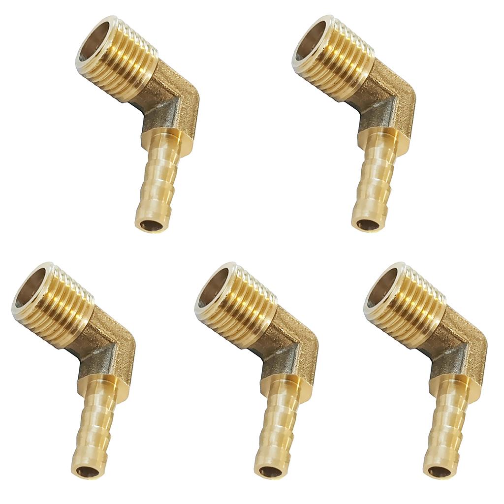 5x 1/4 BSP to 6mm Brass 90 Degree Male Elbow Barbed Hose Tail Pipe Fittings