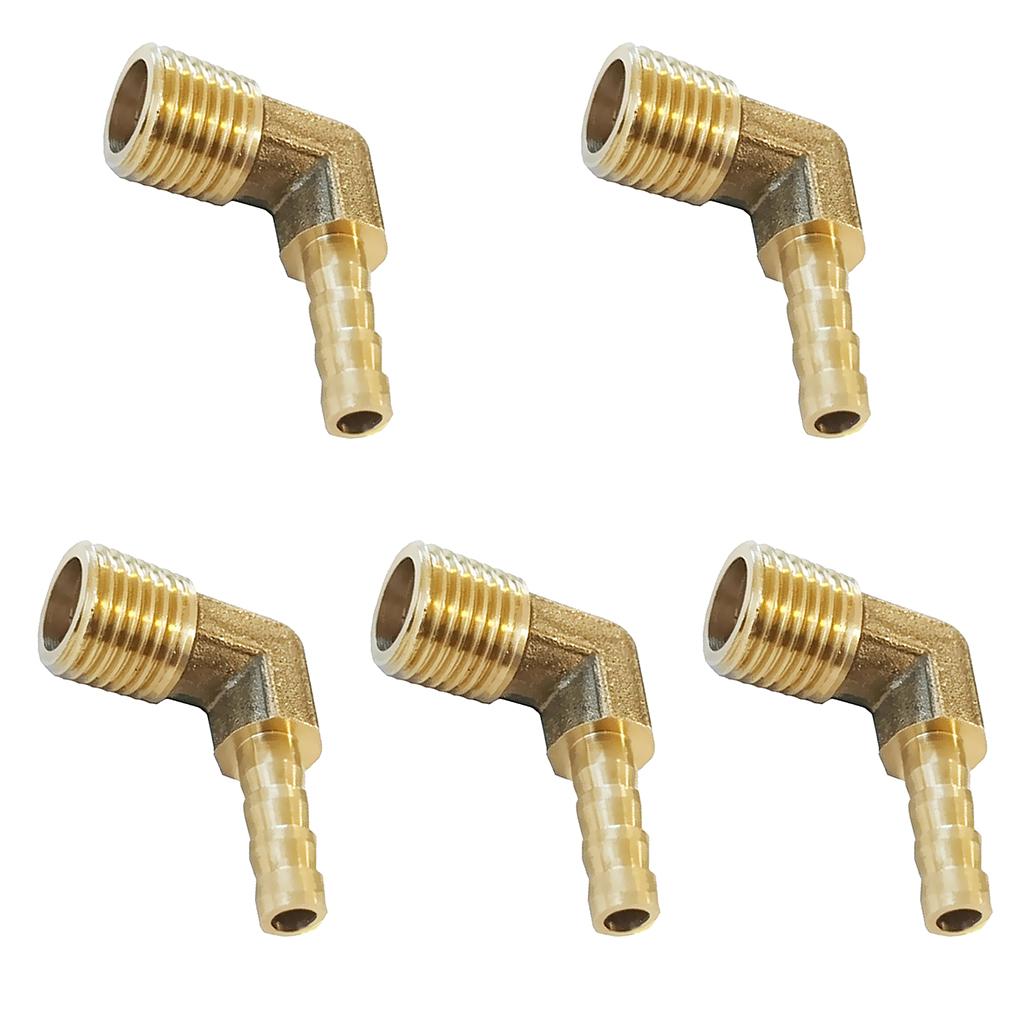5x 1/4 BSP to 6mm Brass 90 Degree Male Elbow Barbed Hose Tail Pipe Fittings