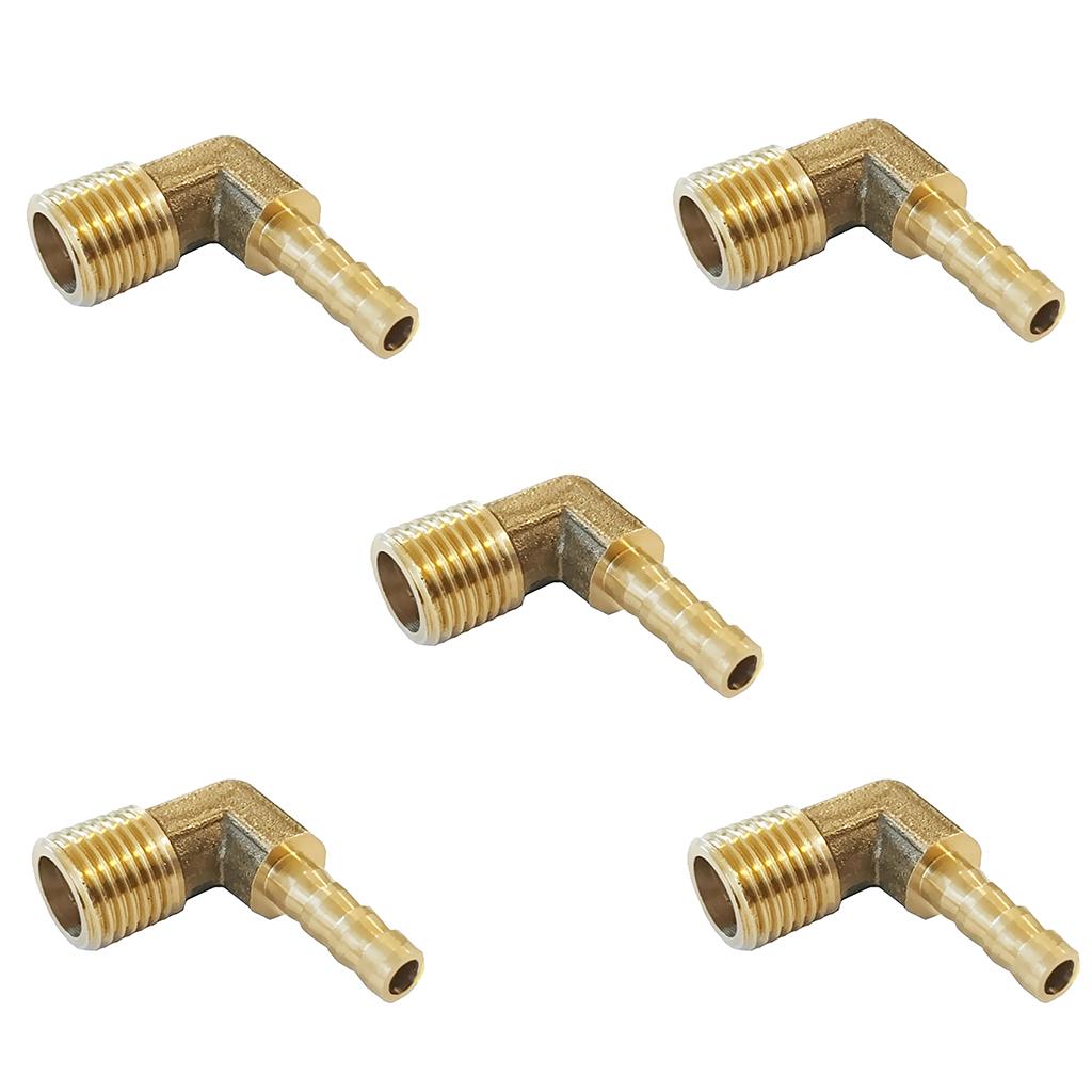 5x 1/4 BSP to 6mm Brass 90 Degree Male Elbow Barbed Hose Tail Pipe Fittings