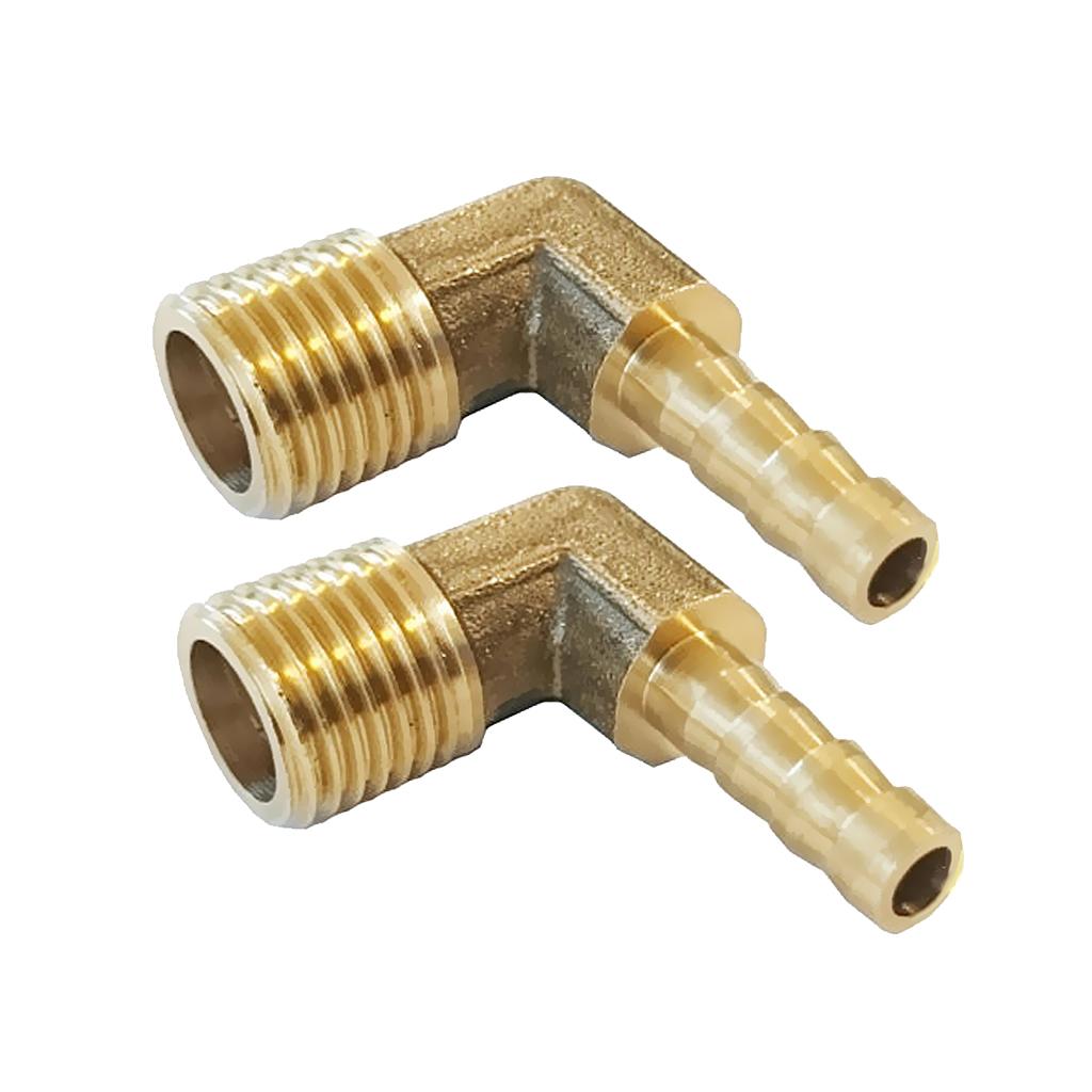 2x 1/4 BSP to 8mm Brass 90 Degree Male Elbow Barbed Hose Tail Pipe Fittings