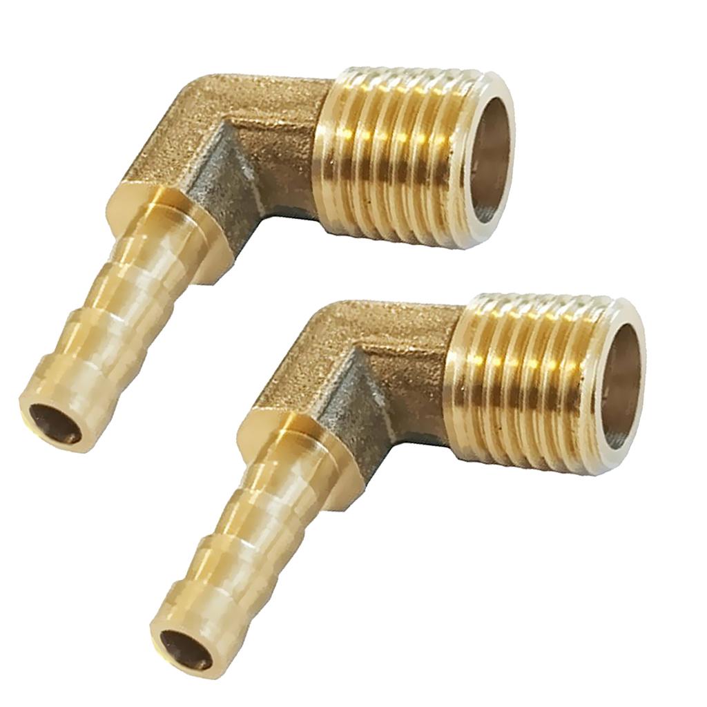 2x 1/4 BSP to 8mm Brass 90 Degree Male Elbow Barbed Hose Tail Pipe Fittings