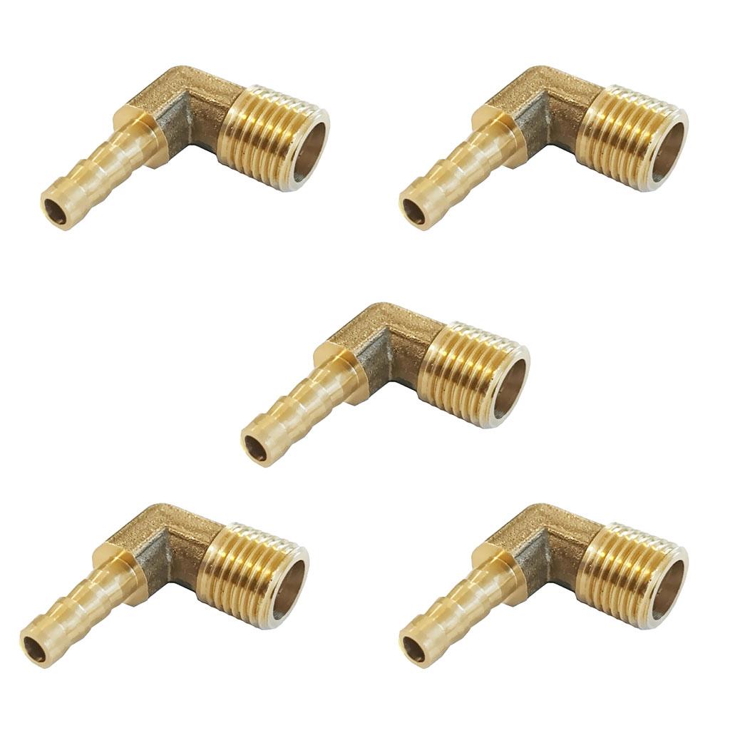 5x 1/4 BSP to 8mm Brass 90 Degree Male Elbow Barbed Hose Tail Pipe Fittings