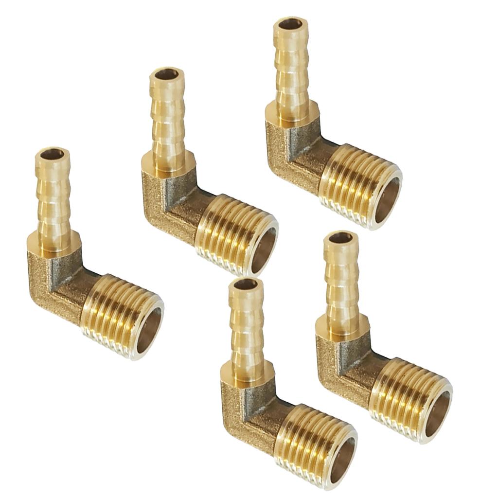 5Pcs 1/4 BSP to 10mm Brass 90 Male Elbow Barbed Hose Tail Pipe Gas Fittings