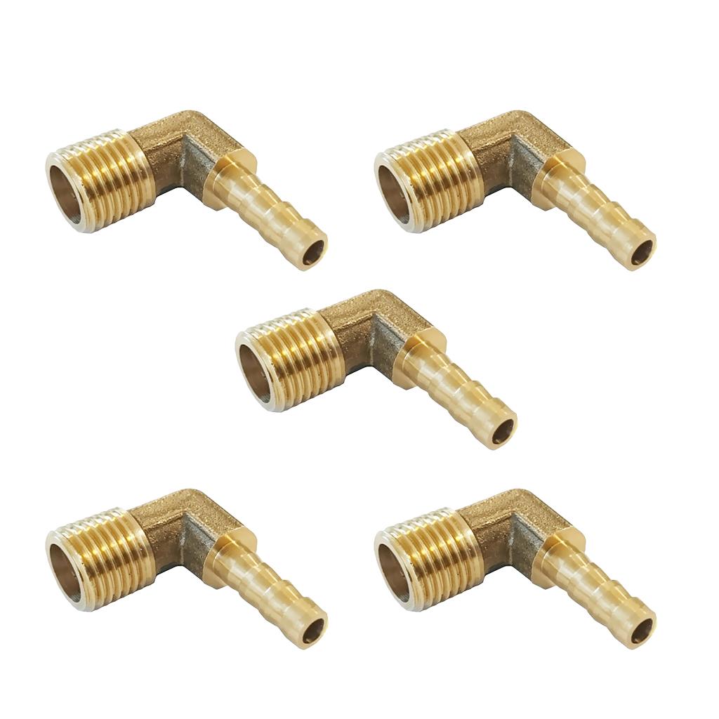 5Pcs 1/4 BSP to 10mm Brass 90 Male Elbow Barbed Hose Tail Pipe Gas Fittings