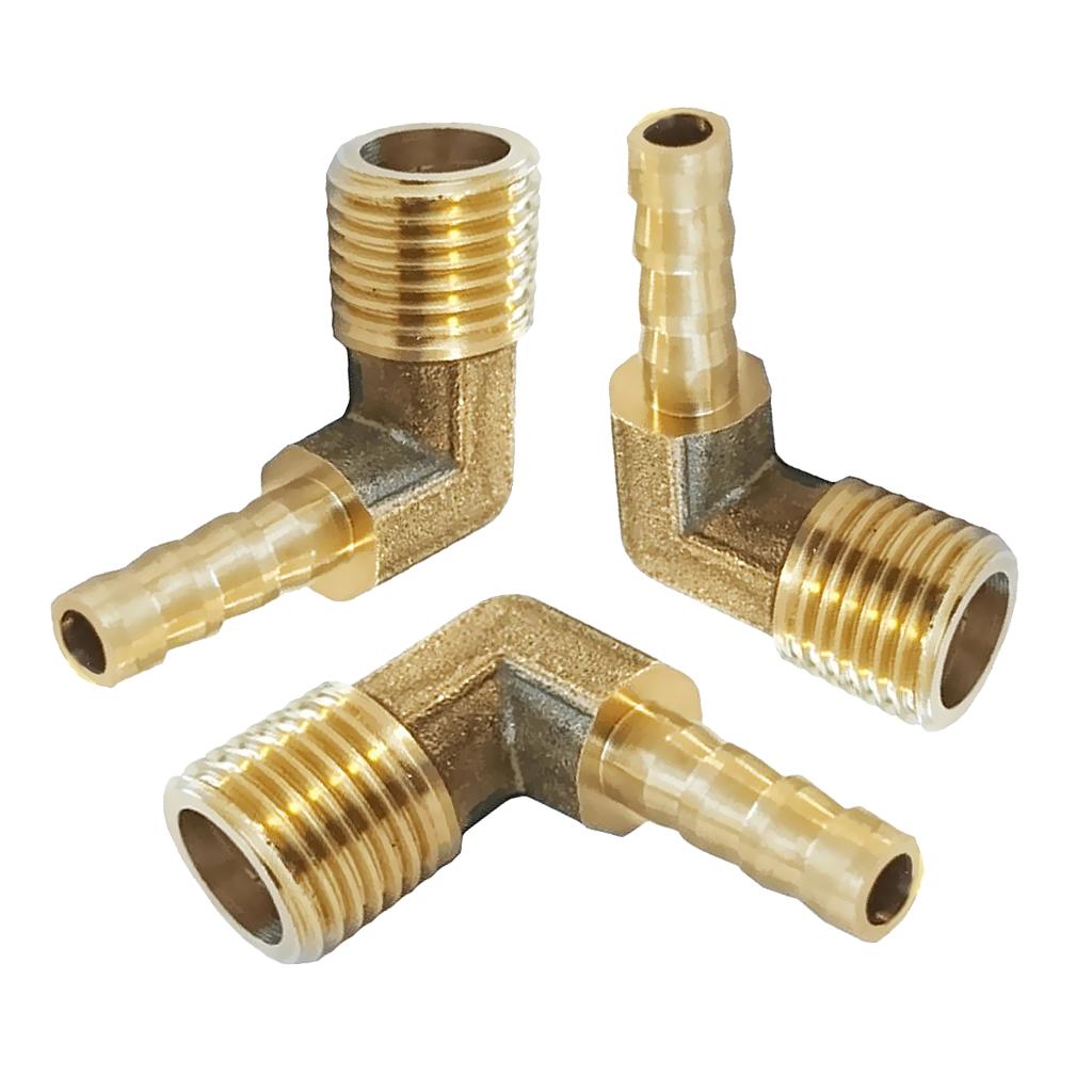 3x 3/8 BSP to 10mm Brass 90 Degree Male Elbow Barbed Hose Tail Pipe Fitting