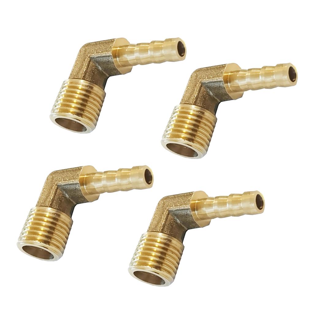 4x 3/8 BSP to 10mm Brass 90 Degree Male Elbow Barbed Hose Tail Pipe Fitting