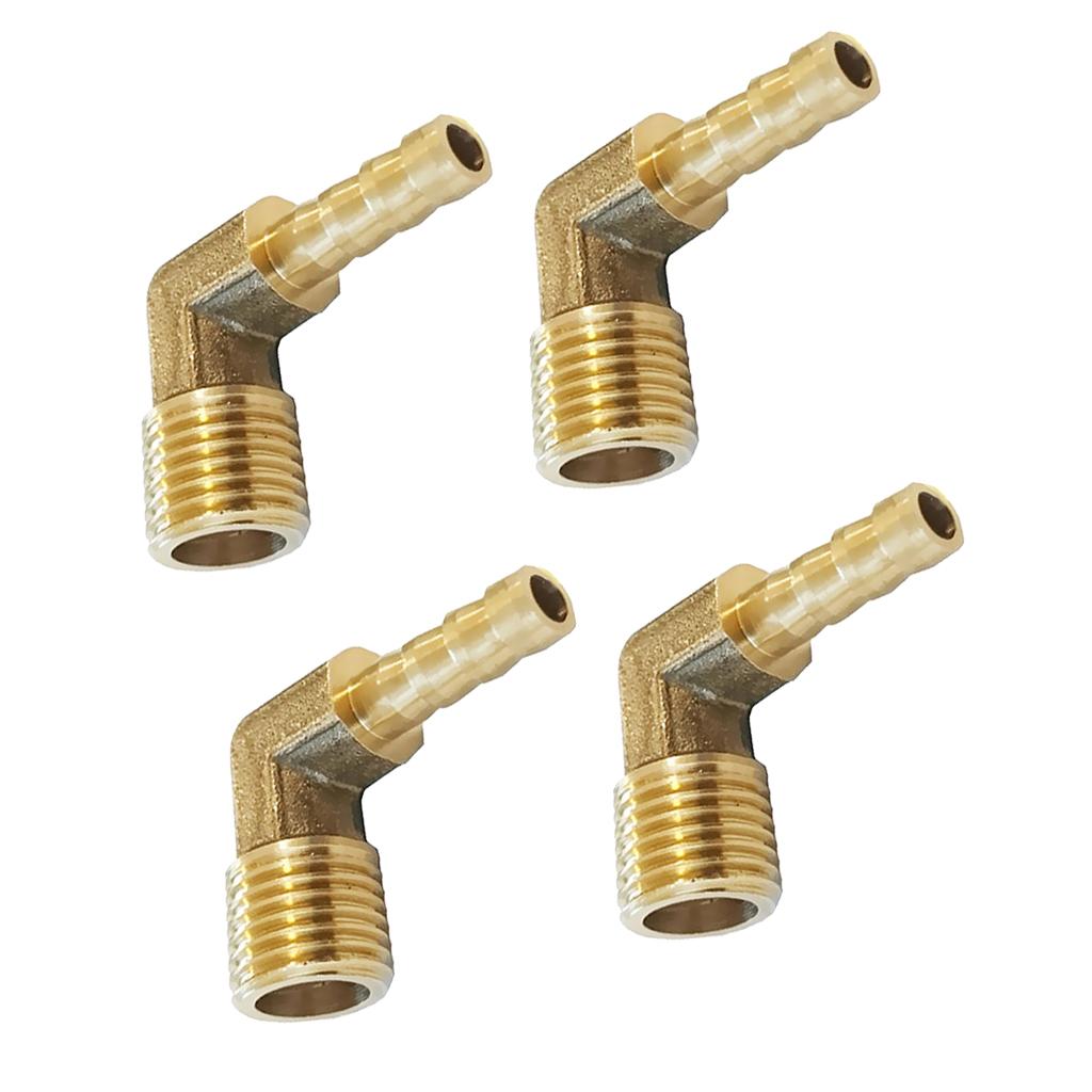 4x 3/8 BSP to 10mm Brass 90 Degree Male Elbow Barbed Hose Tail Pipe Fitting